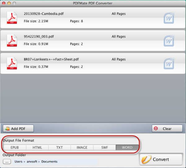 Choose output file format